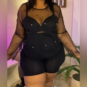 Black Pearled Mesh Top - SHEIN (3XL)